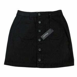 NWT Shinestar Black Button Front Denim Mini Skirt Size Medium